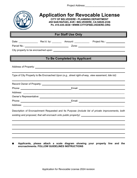 First page of the Application for Revocable License