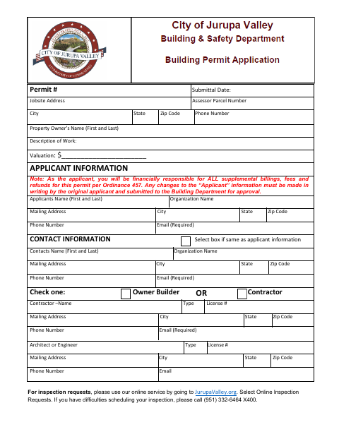 First page of the Building Permit Application