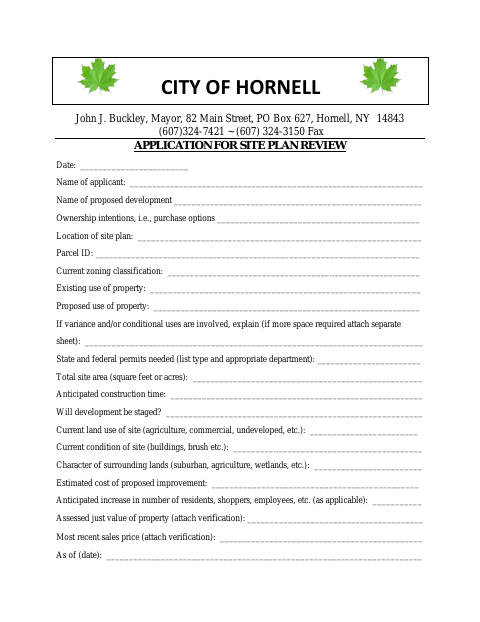 First page of the Application for Site Plan Review