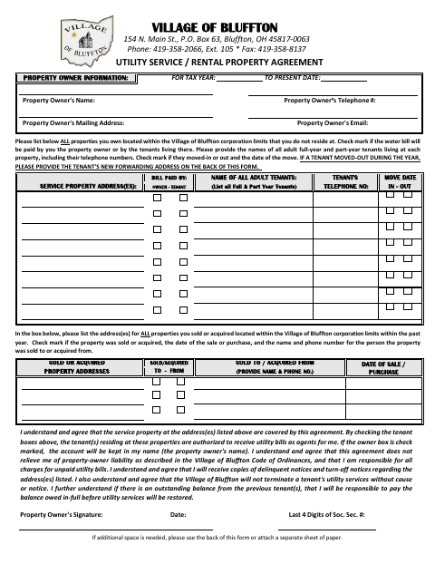 First page of the Rental Property Utility Service Agreement