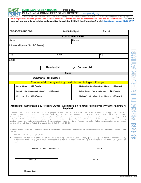 First page of the Sign Renewal Permit Application