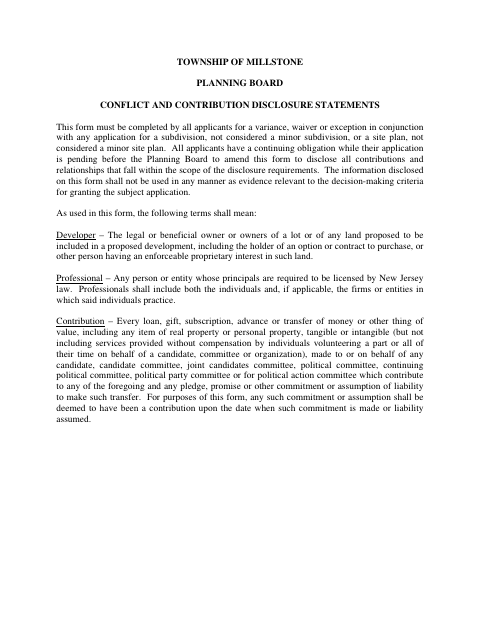 First page of the Conflict and Contribution Disclosure Statements – Planning
