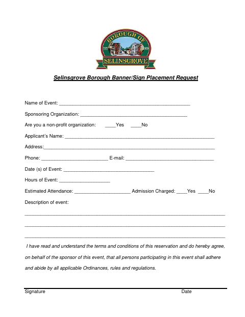 First page of the Banner/Sign Placement Request