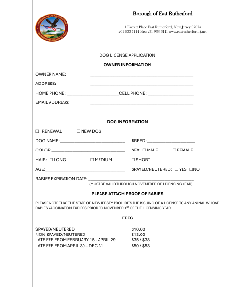 First page of the Dog License Application