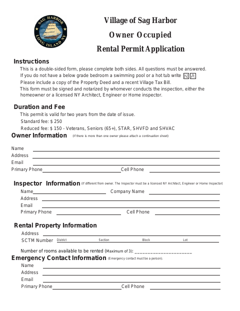 First page of the Owner-Occupied Rental Permit Application