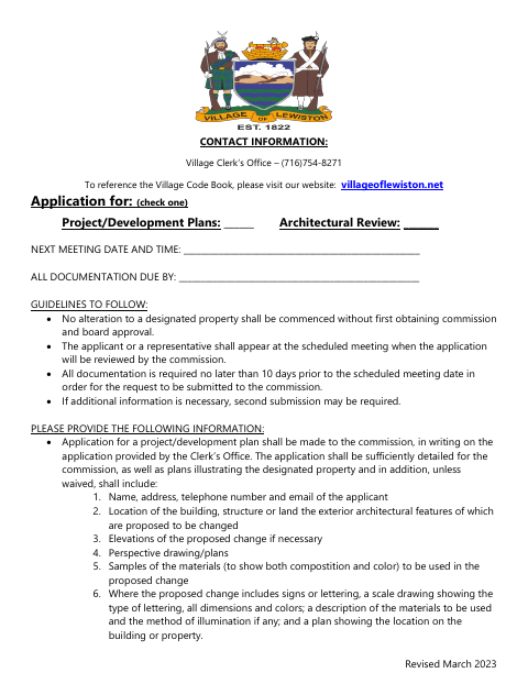First page of the Project/Development Plan Application