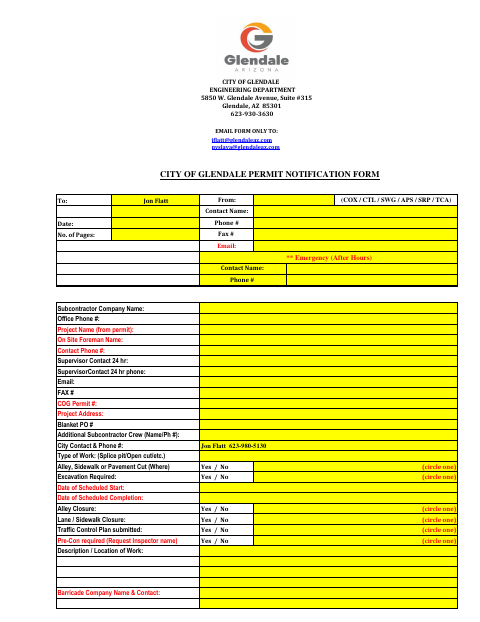 First page of the Permit Notification Form