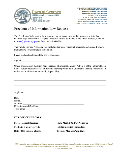 First page of the Freedom of Information Law Request