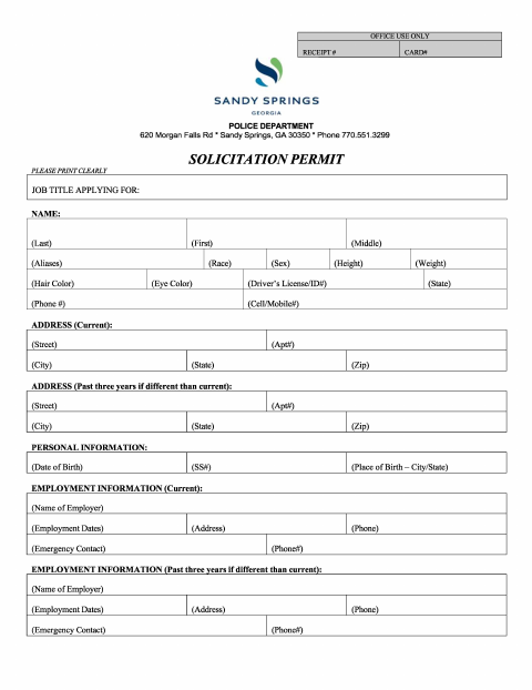 First page of the Door-to-Door Solicitation Permit