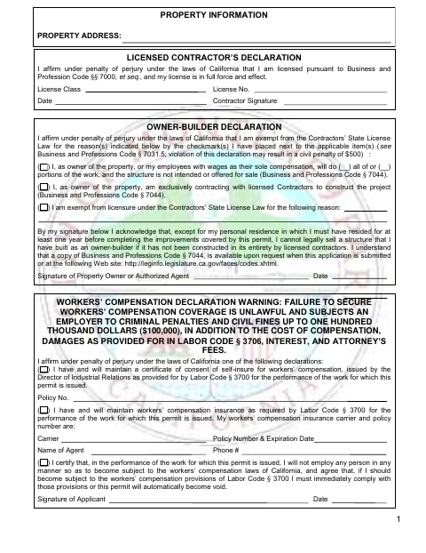 First page of the Permit Declaration