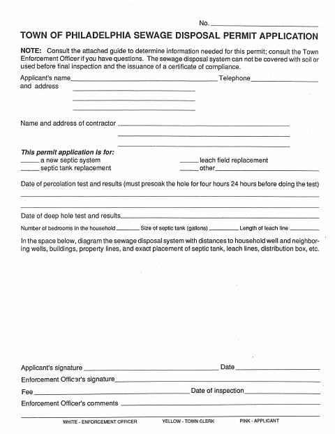 First page of the Sewage Disposal Permit Application