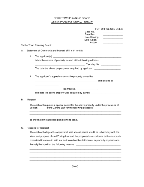 First page of the Town Planning Board Application for Special Permit