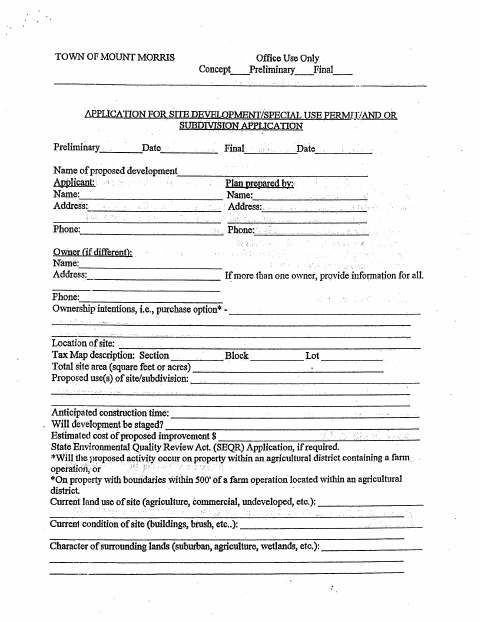 First page of the Subdivision Permit Application