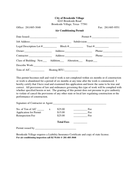 First page of the Air Conditioning Permit