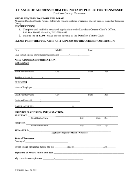 First page of the Notary Public Change of Address Form