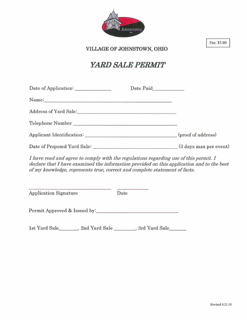 First page of the Yard Sale Application