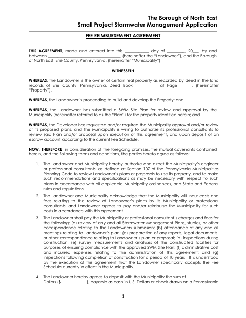 First page of the Stormwater Management Fee Reimbursement Agreement