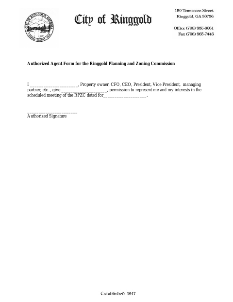 First page of the Authorized Agent Form