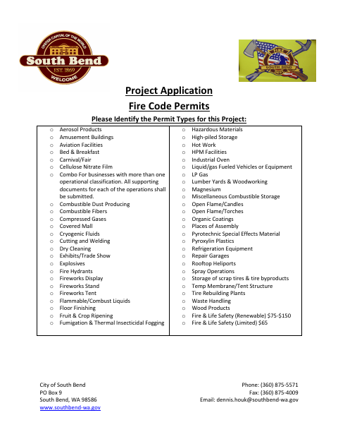 First page of the Project Application Fire Code Permits