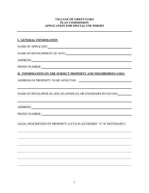 First page of the Application for Special Use Permit