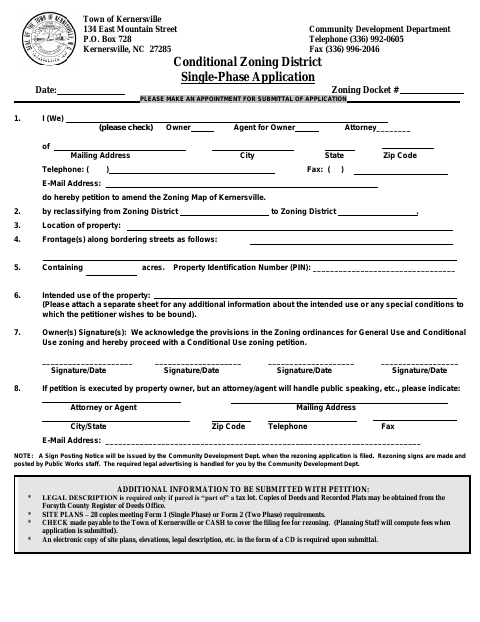 First page of the Conditional Zoning District Single-Phase Application