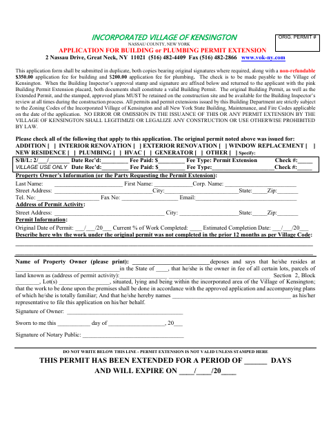 First page of the Building or Plumbing Permit Extension Application