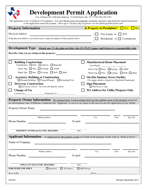 First page of the Development Permit Application