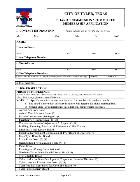 First page of the Board / Commission / Committee Membership Application