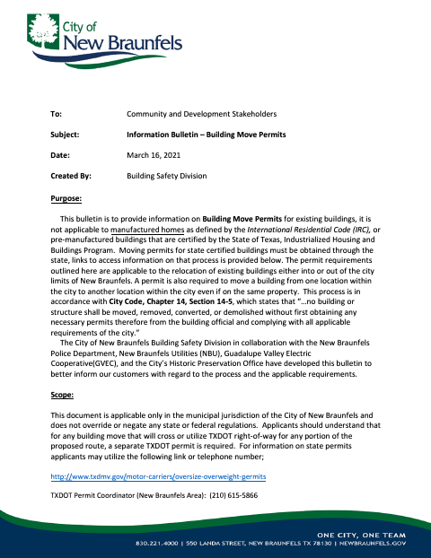 First page of the Building Move Permit Application