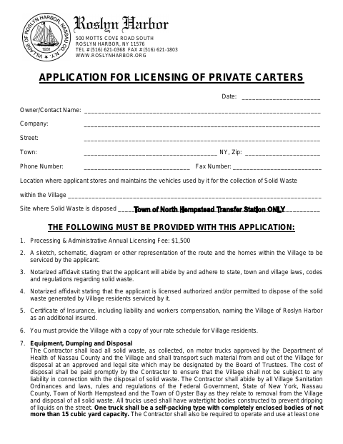 First page of the Application for Licensing of Private Carters
