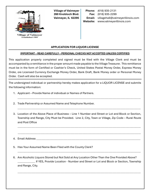 First page of the Liquor License Application