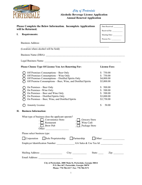 First page of the Alcohol License Renewal