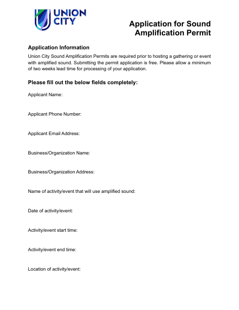 First page of the Application for Sound Amplification Permit