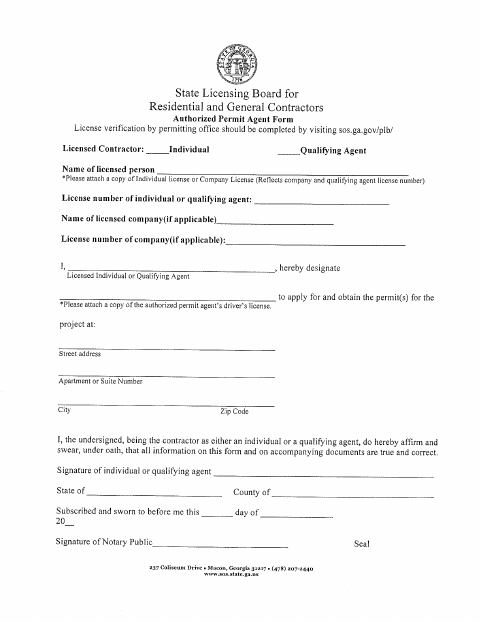 First page of the Authorized Permit Agent Form