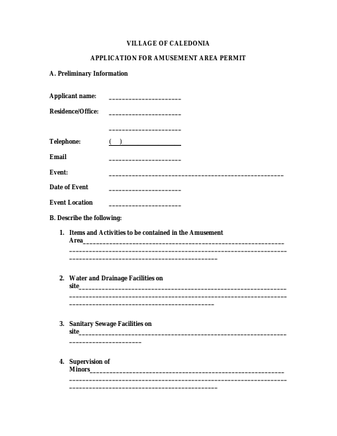 First page of the Application for Amusement Area Permit