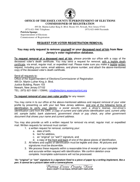 First page of the Request for Voter Registration Removal