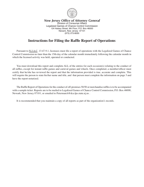 First page of the Raffle Report of Operations