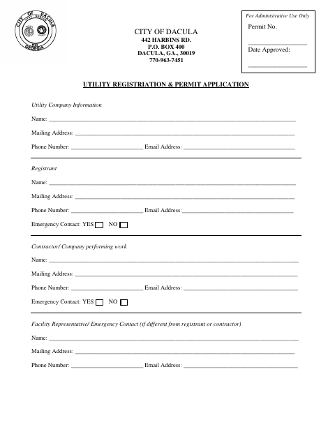 First page of the Utility Registration & Permit Application