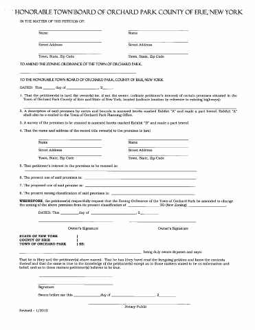 First page of the Petition to Amend Zoning Ordinance