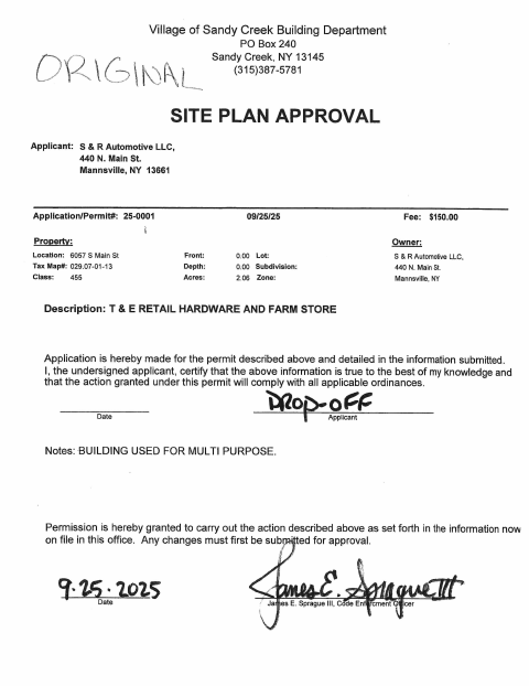 First page of the Site Plan Review Application