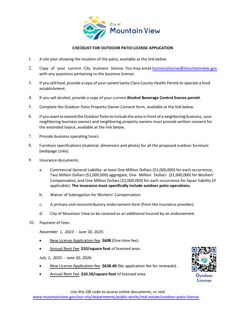 First page of the Checklist For Outdoor Patio License Application