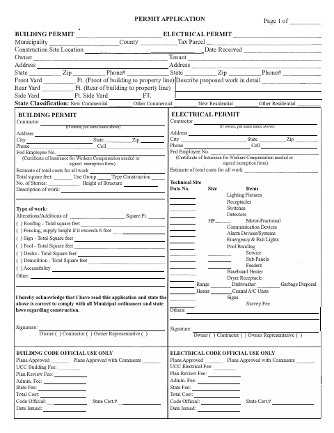 First page of the Uniform Construction Code Applications