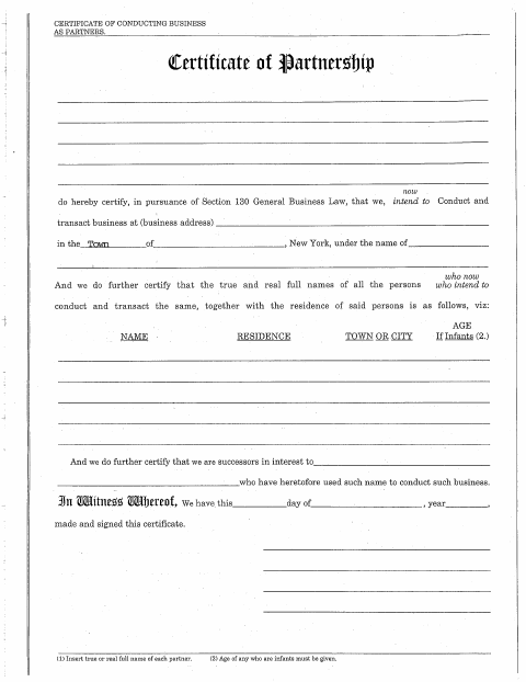 First page of the Certificate of Partnership