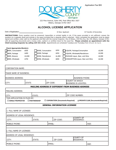 First page of the Alcohol License Application