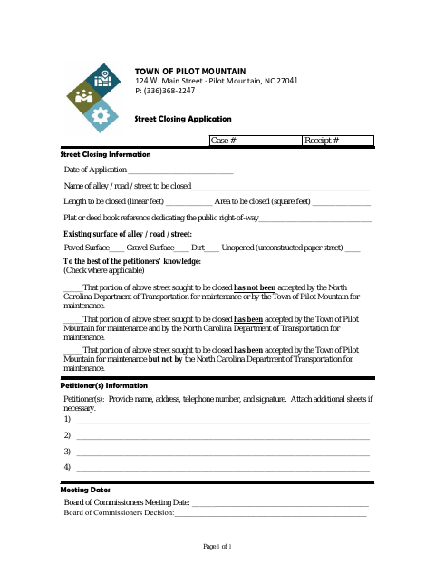 First page of the Street Closing Application