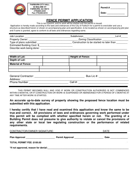 First page of the Fence Permit Application