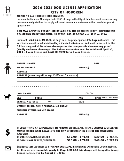 First page of the Dog License Application