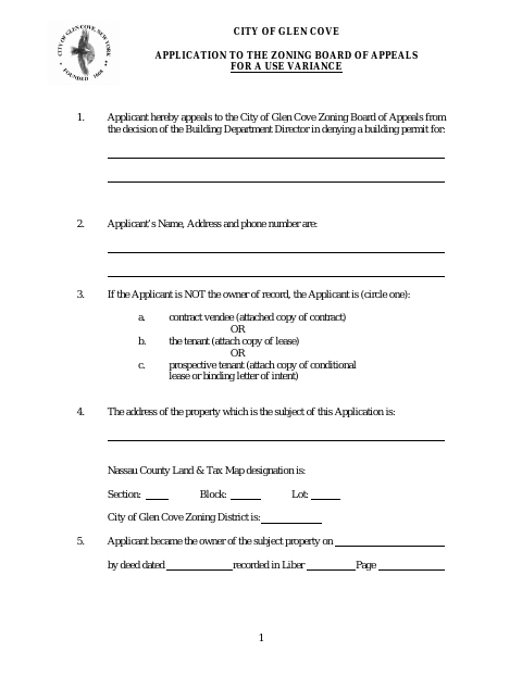 First page of the Application for Use Variance