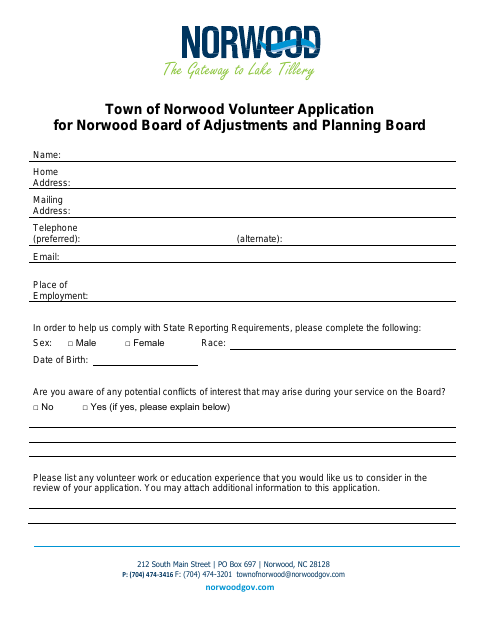 First page of the Volunteer Application for Board of Adjustments and Planning Board