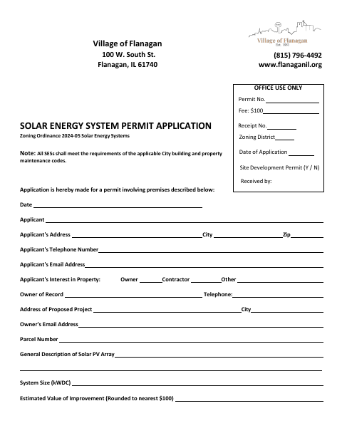 First page of the Solar Energy System Permit Application
